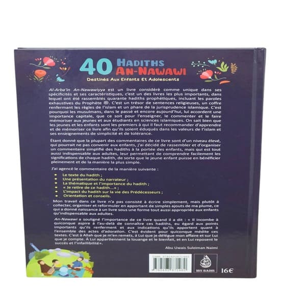Quatrième de couverture des 40 hadiths An Nawawi pour enfants.