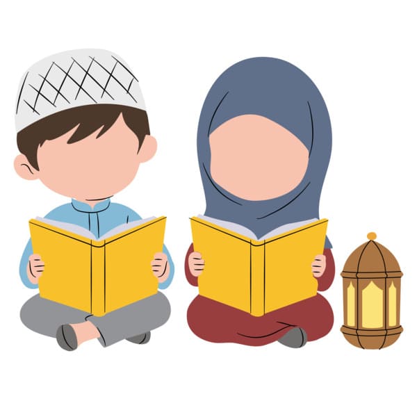 Enfants en train de lire un livre Islam pour enfant.