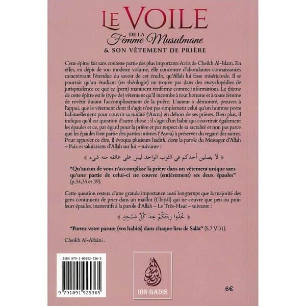 Quatrième de couverture du livre Le Voile de la Femme Musulmane et son vêtement de prière